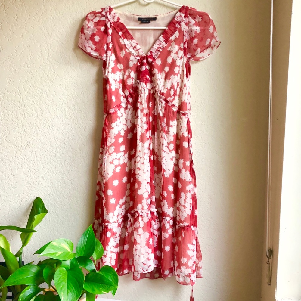 BCBG Red Floral Feminine Tea/Day Dress SZ 6